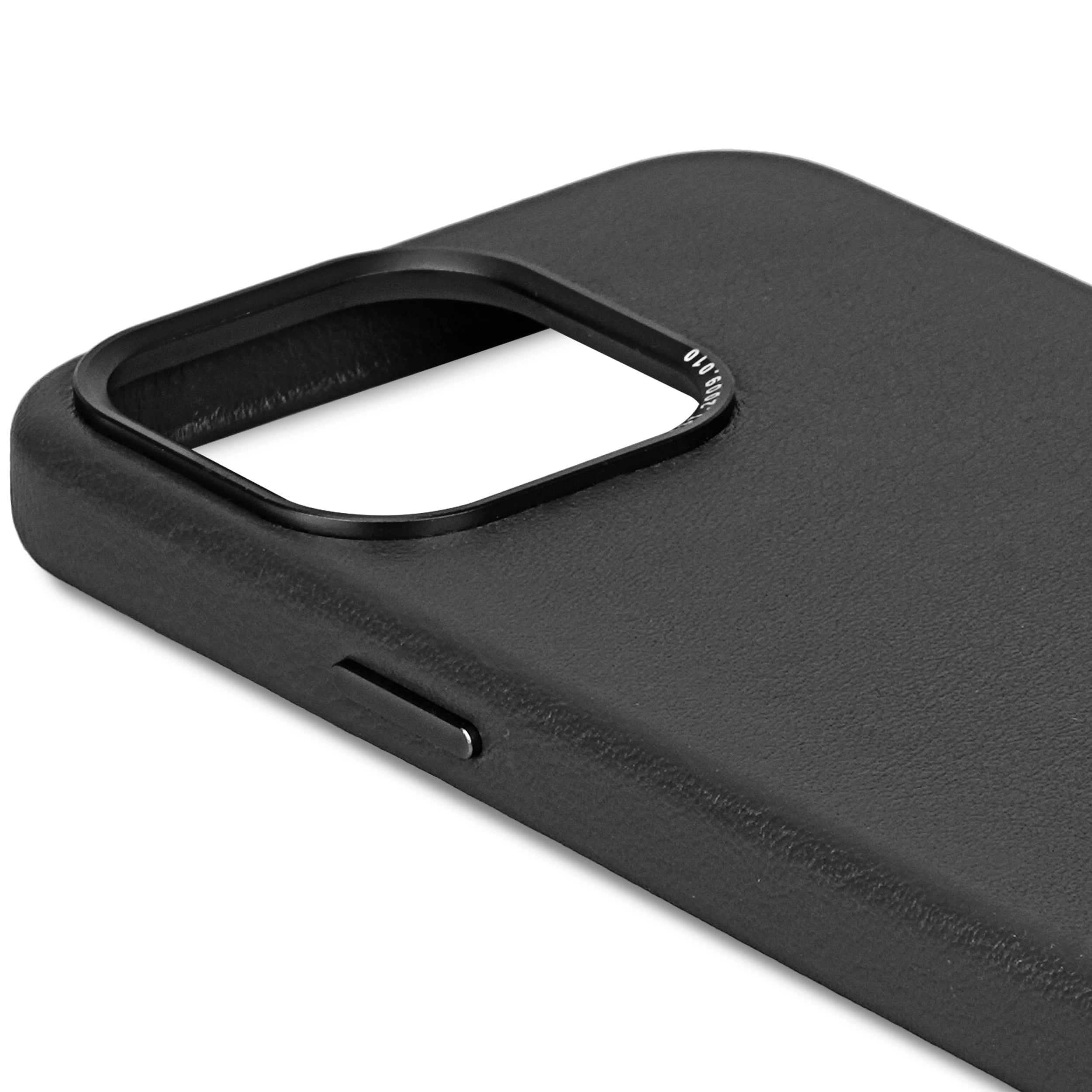 Decoded iPhone 15 Pro, housse cuir, noir