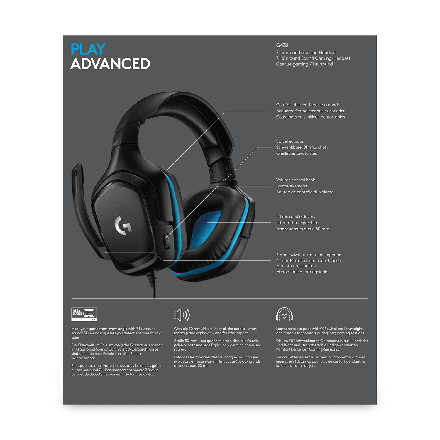 LOGITECH G432 GAMING HEADSET LEATHERATTE