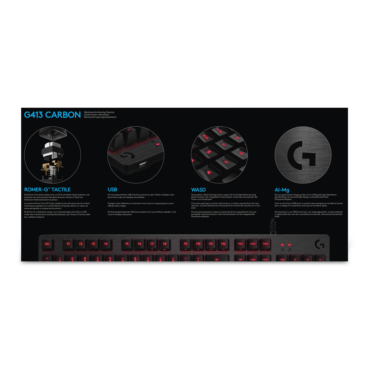 Logitech G413 toetsenbord USB AZERTY Belgisch Zwart