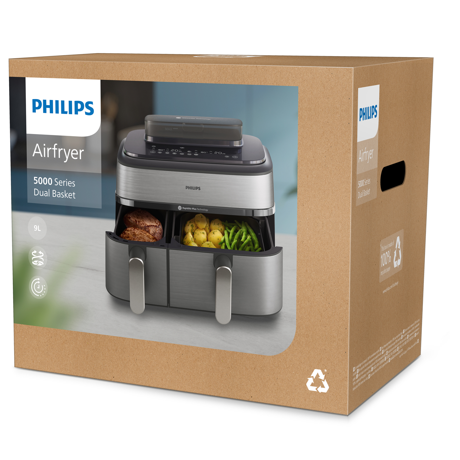 Airfryer + stoom PHILIPS NA555/00 met dubbele mand