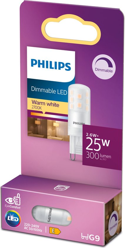 LED-capsule PHILIPS 8718699766719 G9 2,6W-25W WW Dimbaar