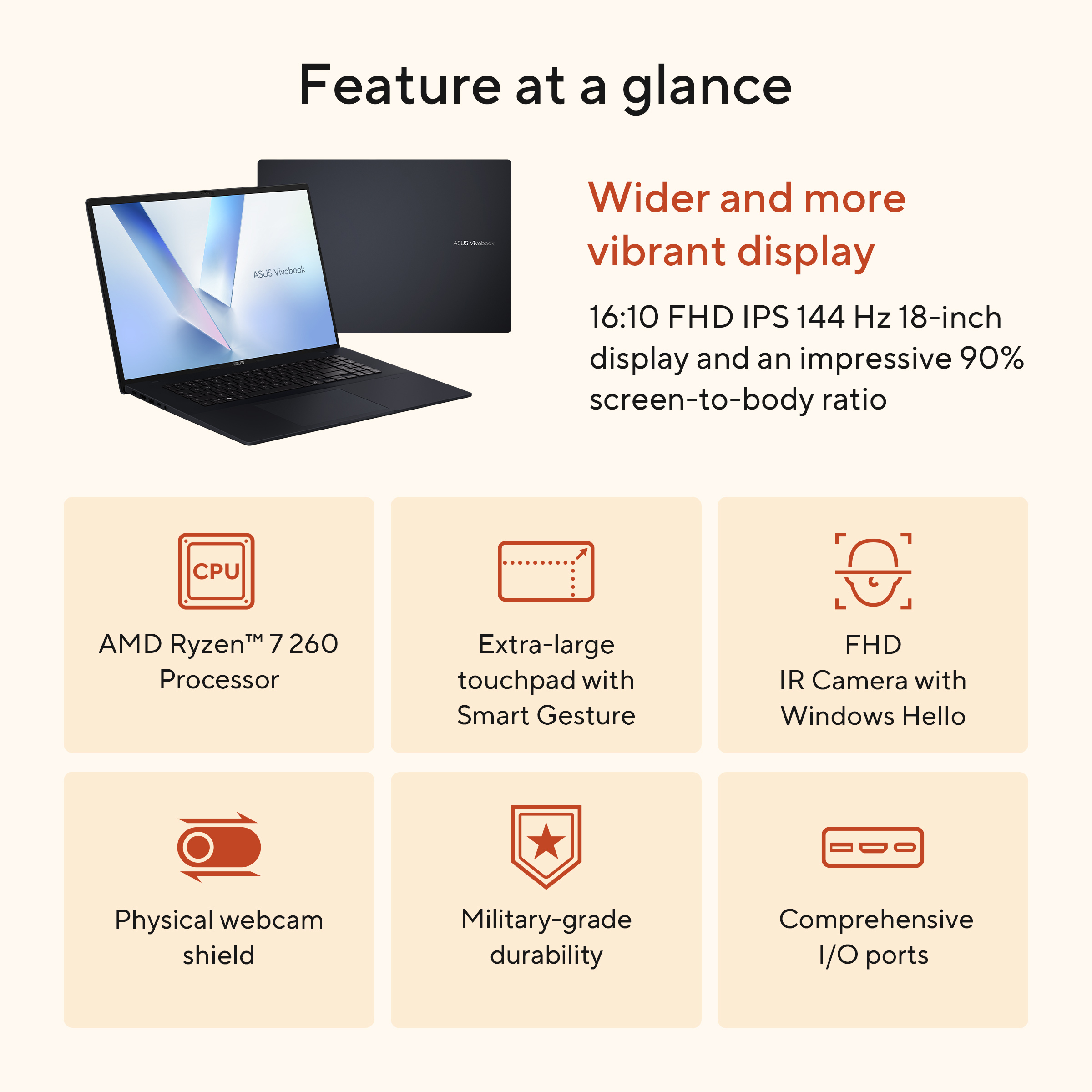 Laptop ASUS Vivobook FHD 18,4' 16GB Ryzen 7-260 512GB