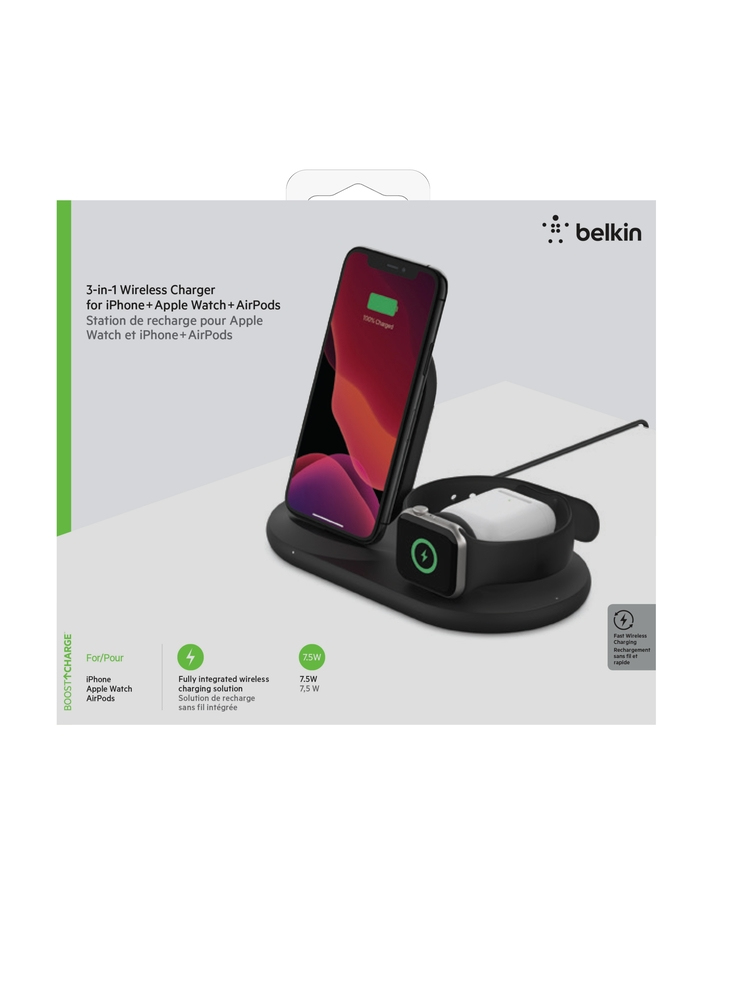 BELKIN 3-in-1 Wireless Pad/Stand/Apple Watch Black