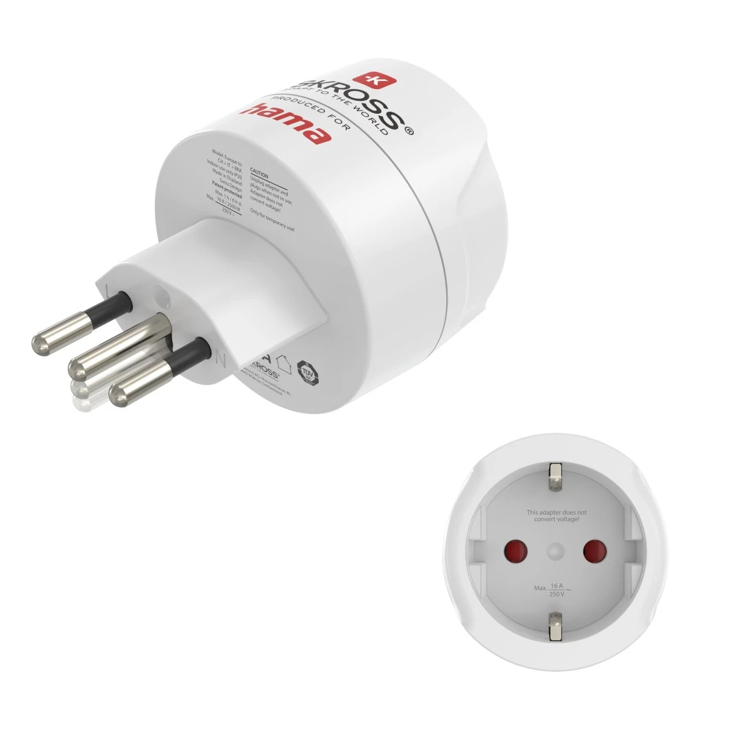 Hama Reisadapter type J, L, N, 3-polig, voor Zwitserland, Italië en Brazilië