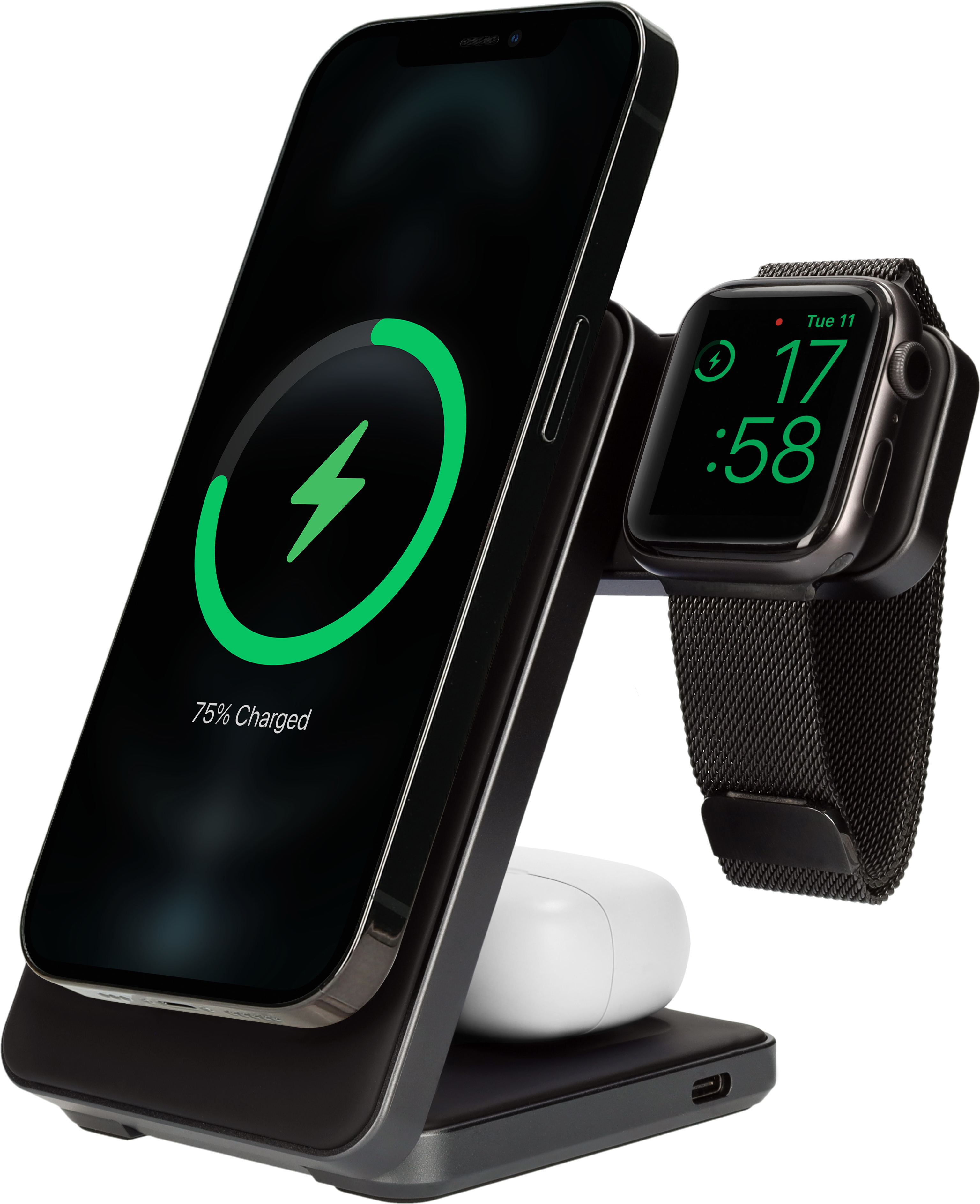 Mobiparts Foldable Wireless 3 in 1 Charger 15W Aluminum for Apple