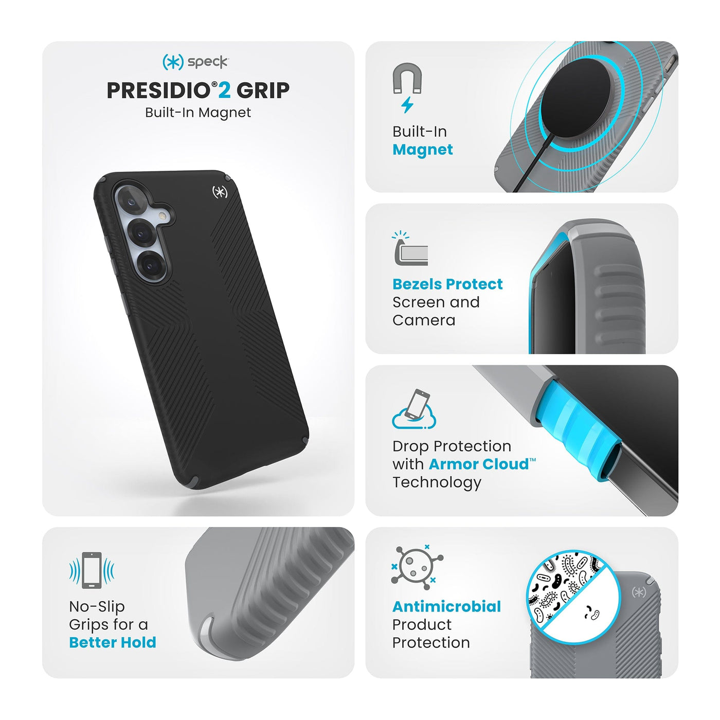 Speck Presidio2 Grip + Magnet Samsung Galaxy S25 Plus Black - with Microban