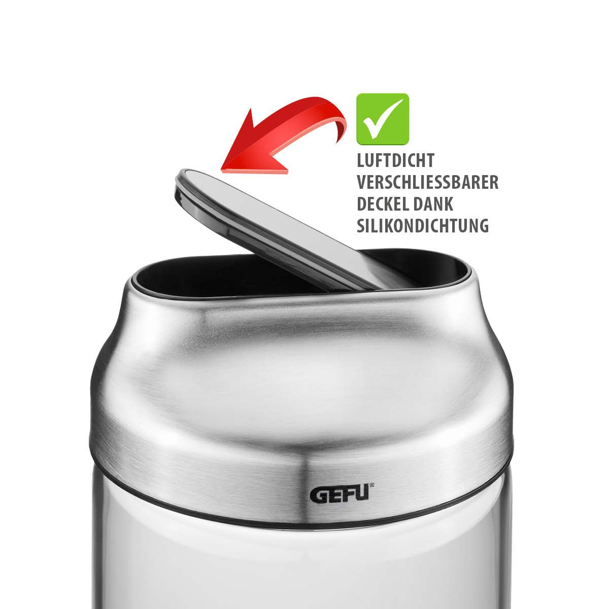 Bewaardoos GEFU 51.GF33742 Kippo / 1300ml / glas / inox deksel