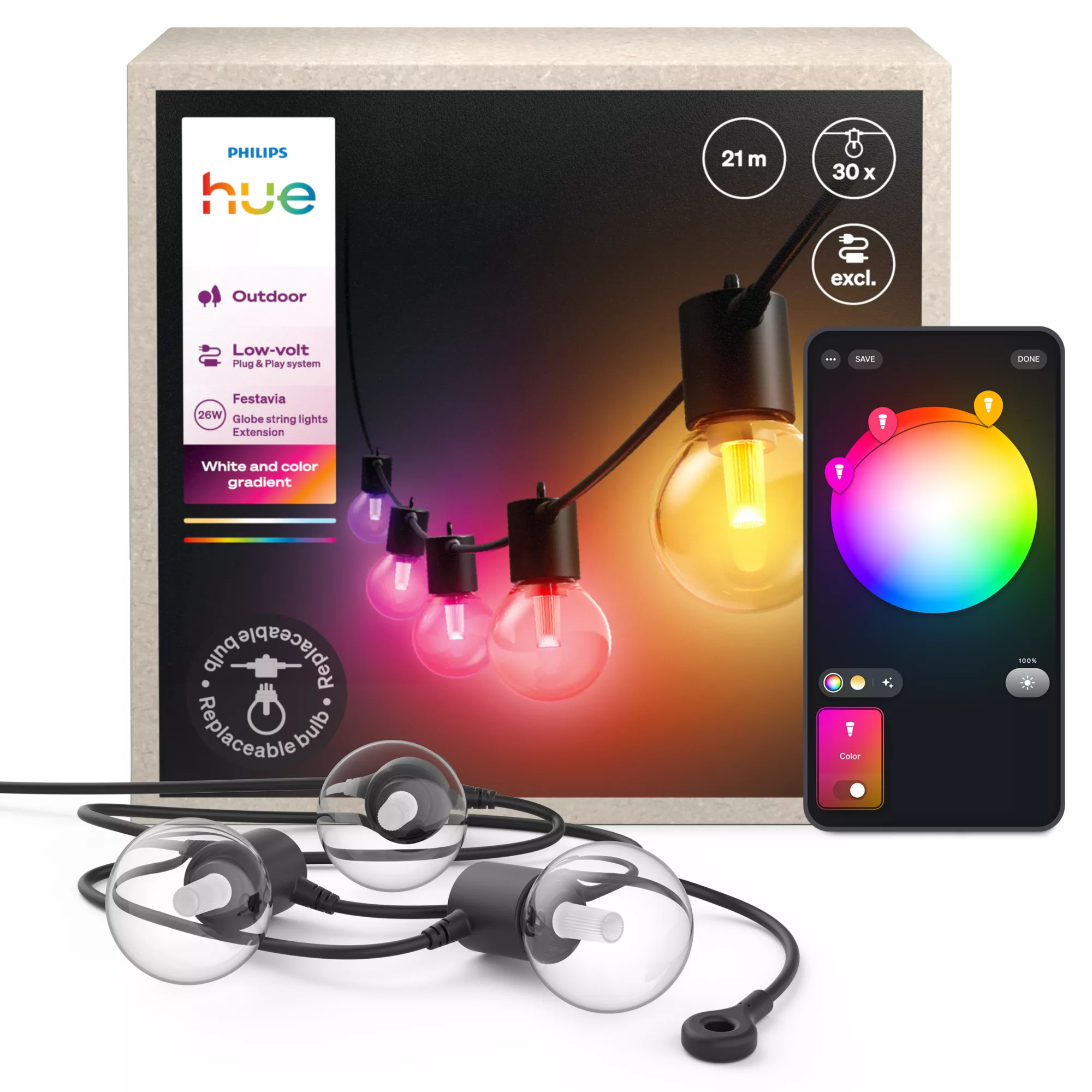 Lichtsnoer PHILIPS HUE Festavia Globe 21m 30Bulbs (Ext.)