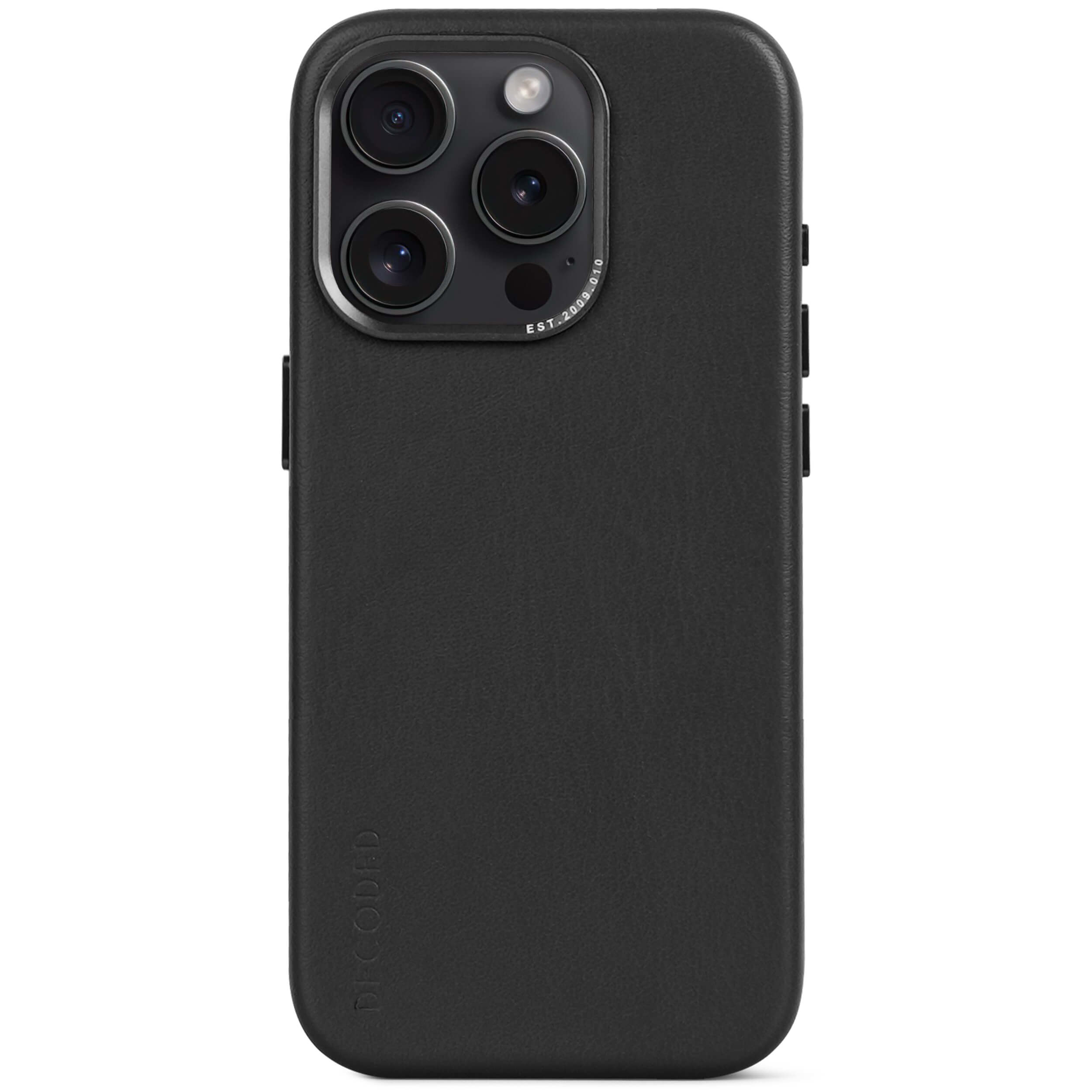 Decoded iPhone 15 Pro, housse cuir, noir