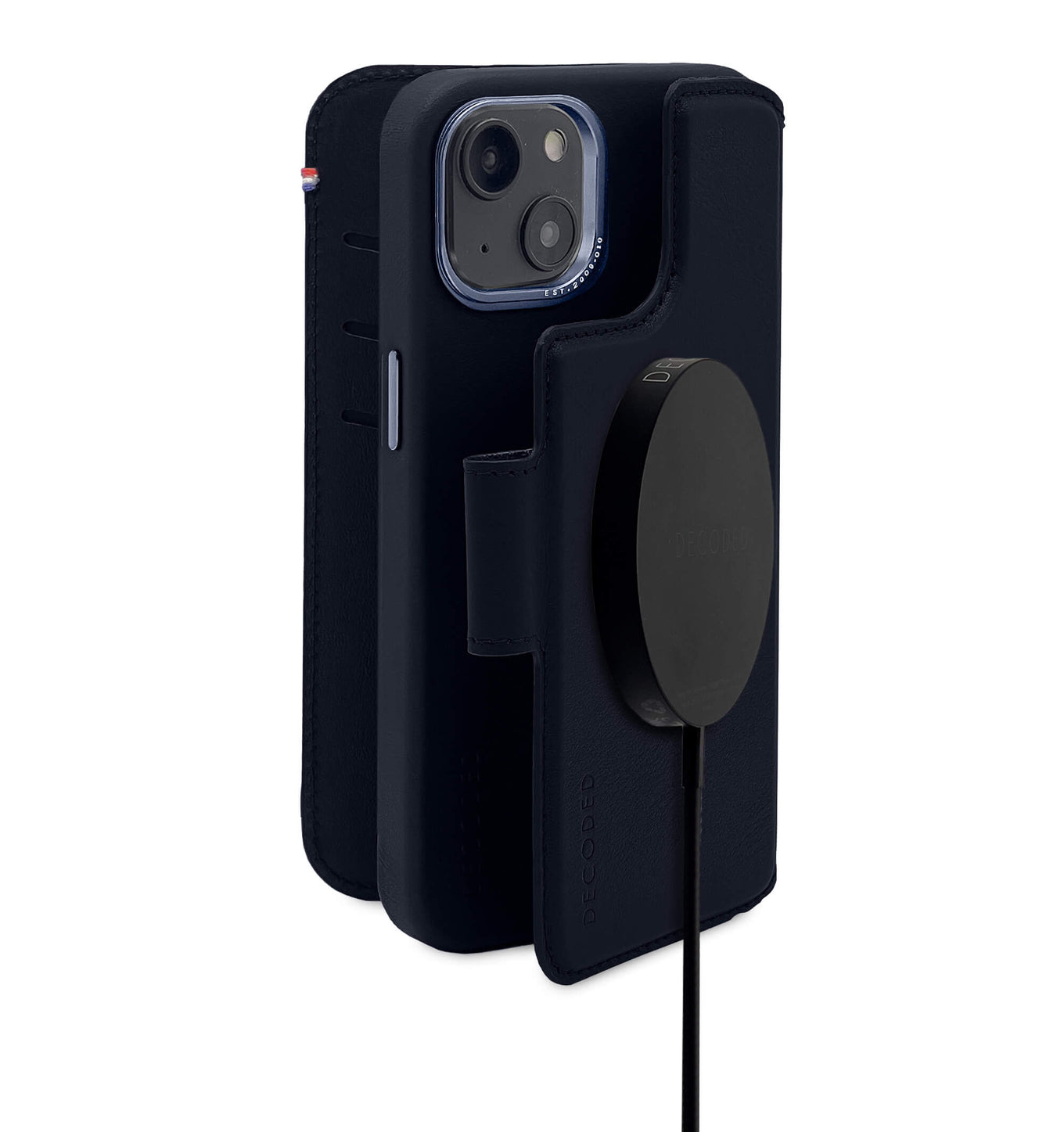 Decoded iPhone 14 Max, housse wallet amovible cuir, bleu acier