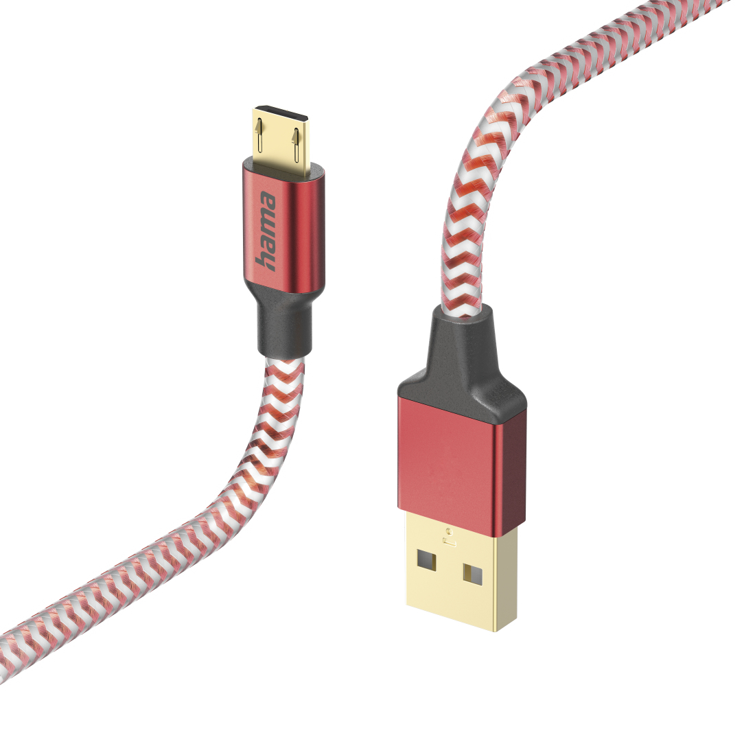 Hama Câble de charge Reflective, USB-A - micro-USB, 1,5 m, nylon, rouge