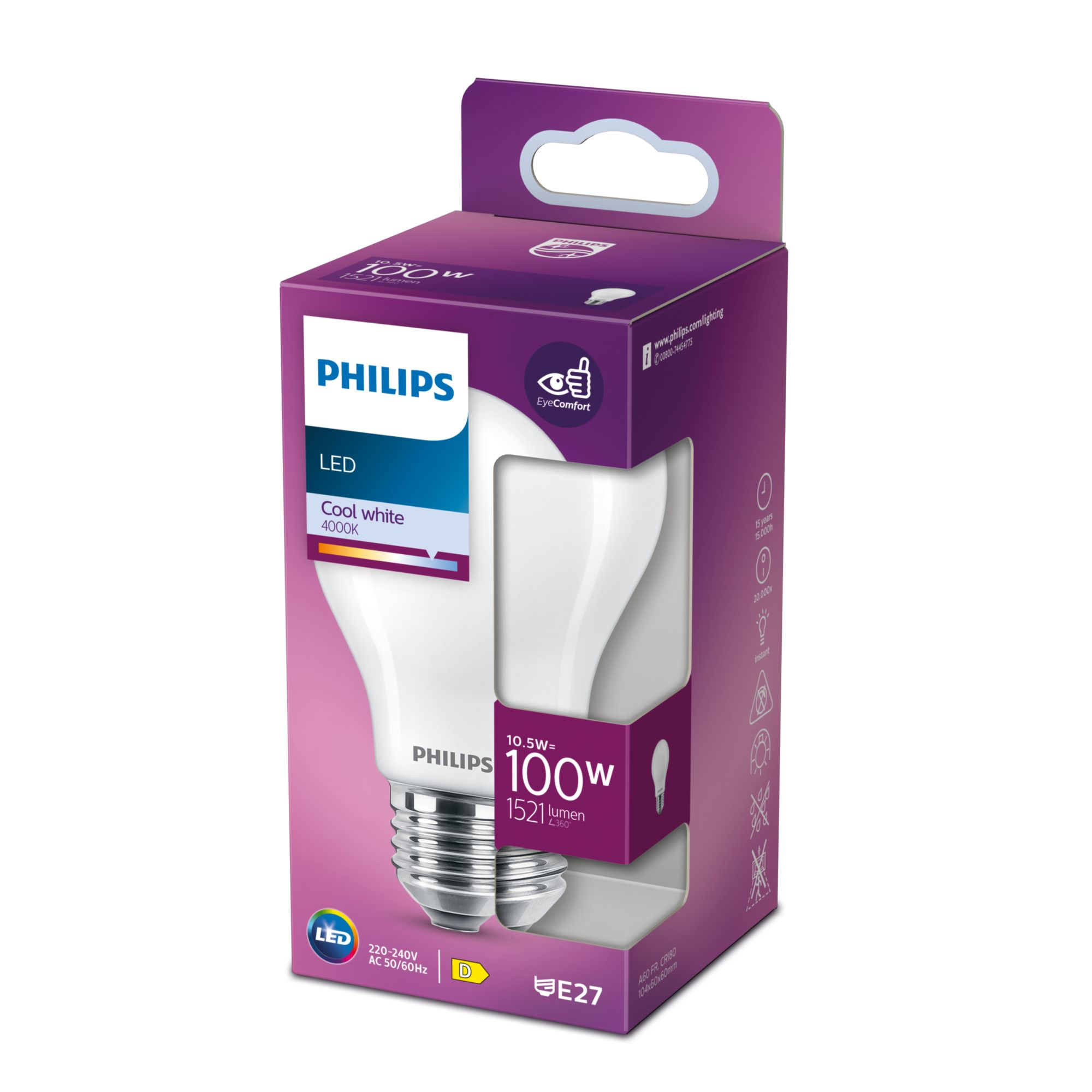 LED-lamp PHILIPS 8718699777494 E27 A60 10,5W-100W CW