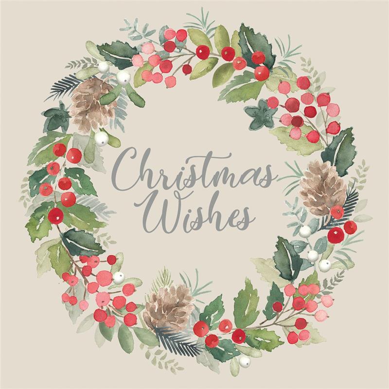 Papieren servetten PPD 333002407 Merry Wreath Napkin 33x33cm