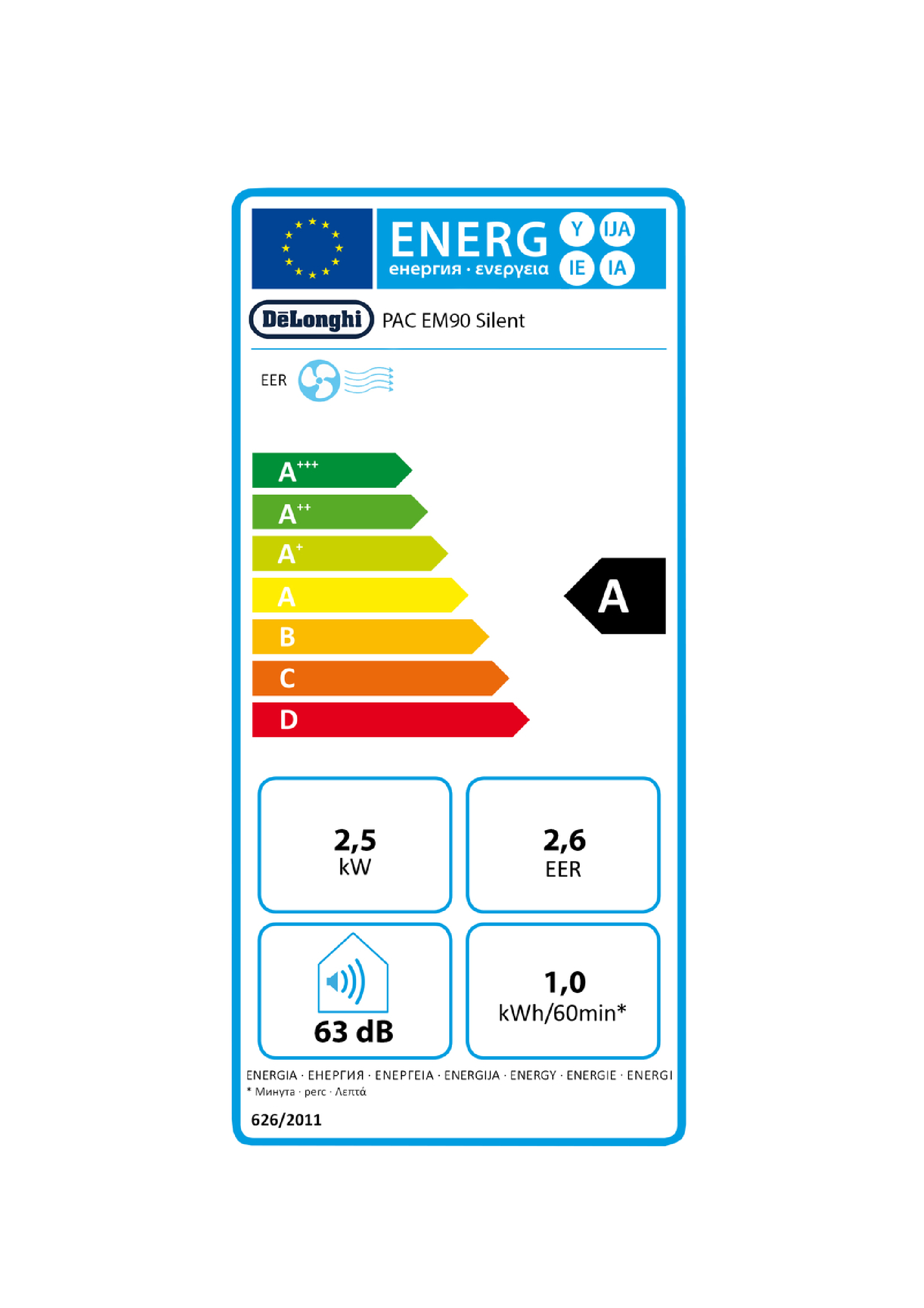 Airco DELONGHI PAC EM90 SILENT / 90m³ / A /10400BTU