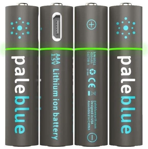 Pale Blue Rechargeable AAA Battery 4pack + Charging Cable