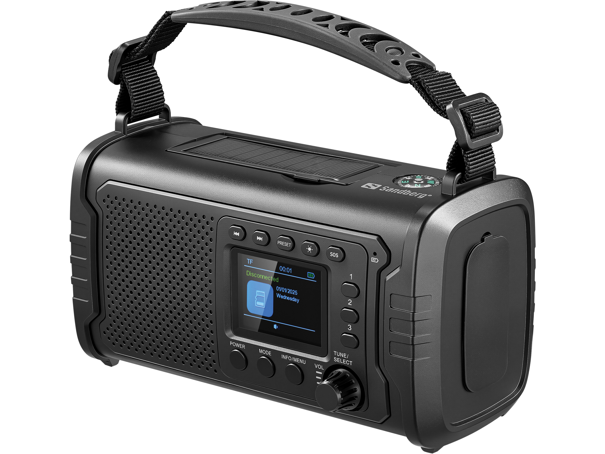 DAB radio SANDBERG Survivor 421-38 / 20000mAh solar powerbank / Bluetooth / zaklamp / zwengel