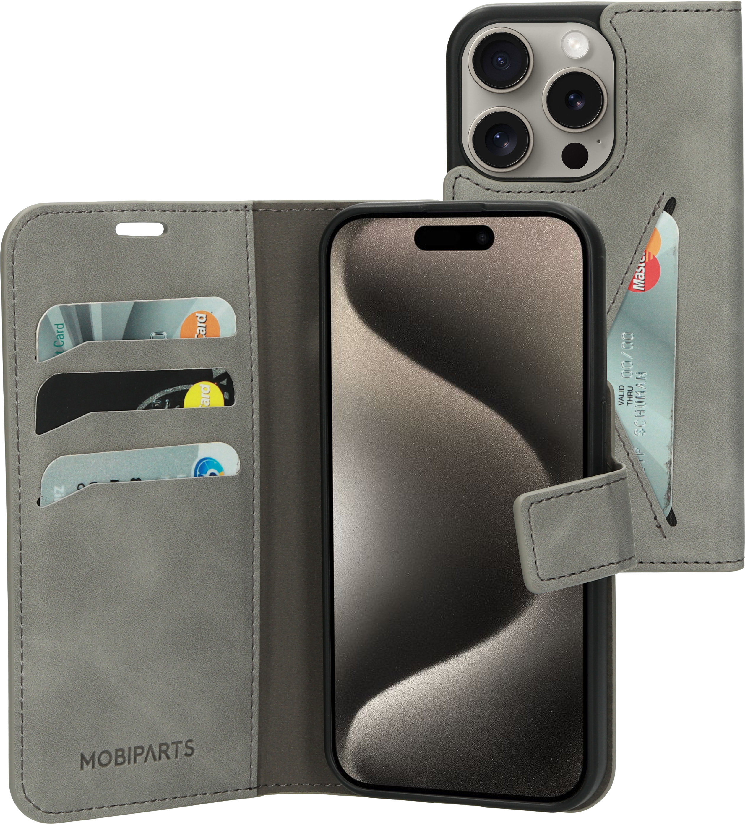 Mobiparts Classic Wallet Case Apple iPhone 15 Pro Grey