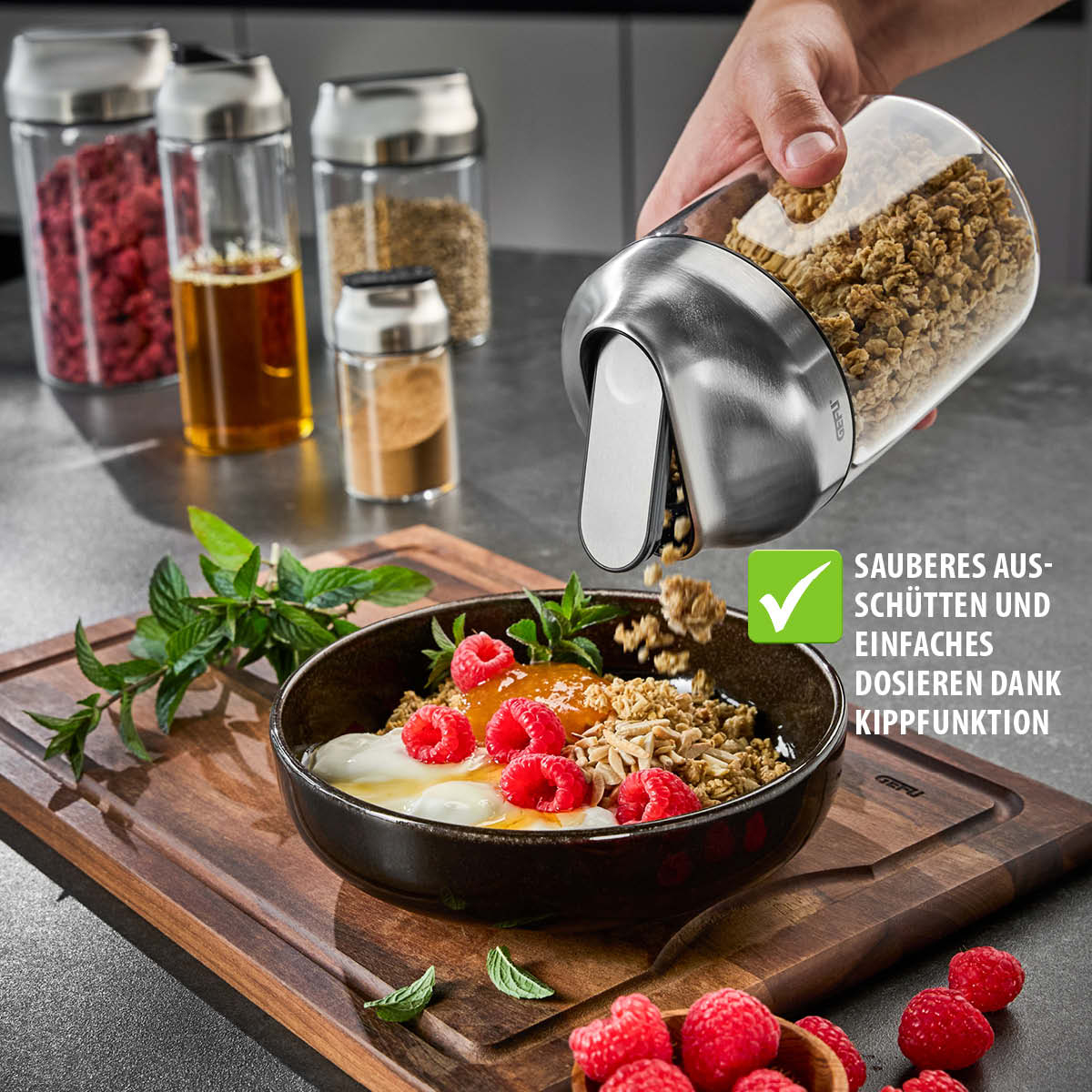Bewaardoos GEFU 51.GF33741 Kippo / 1000ml / glas / inox deksel