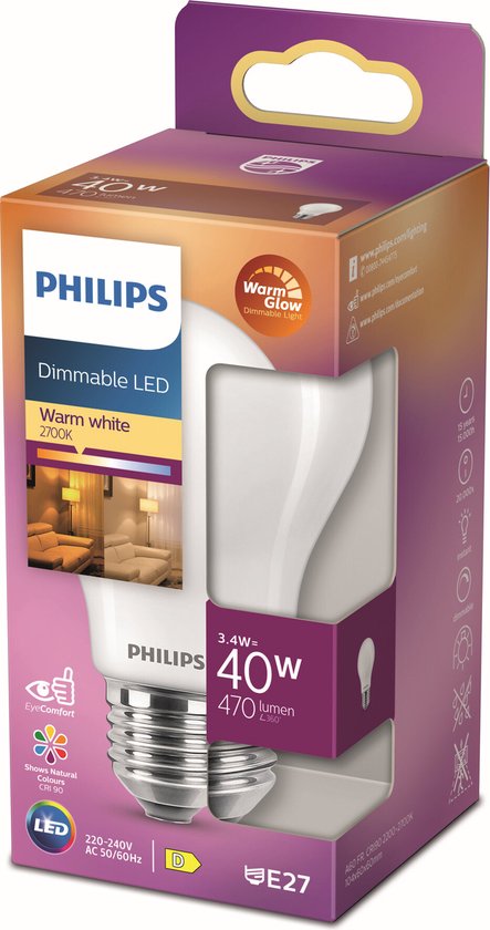 LED-lamp PHILIPS 8719514323773 E27A60 3,4W-40W Dimbaar