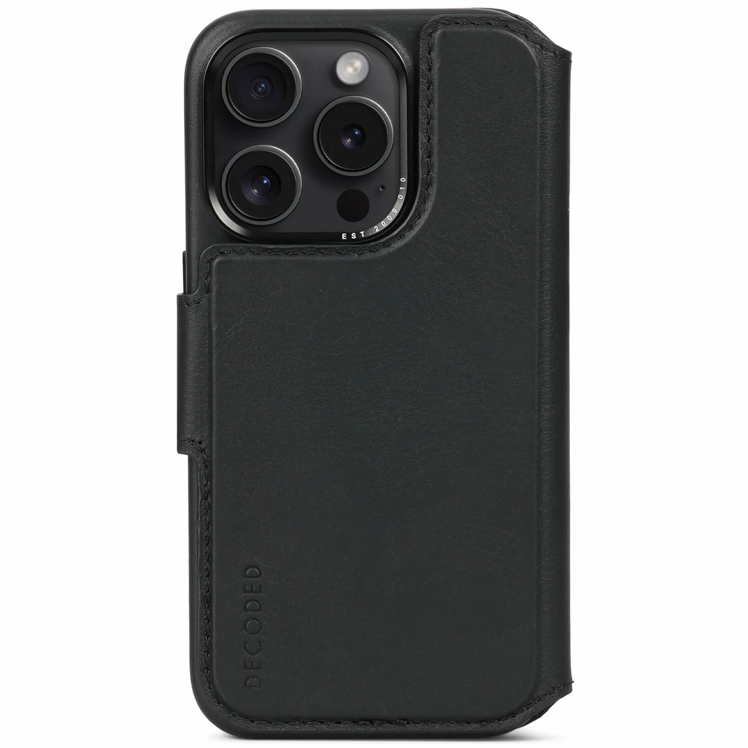 Decoded iPhone 15 Pro, housse cuir wallet amovible, noir