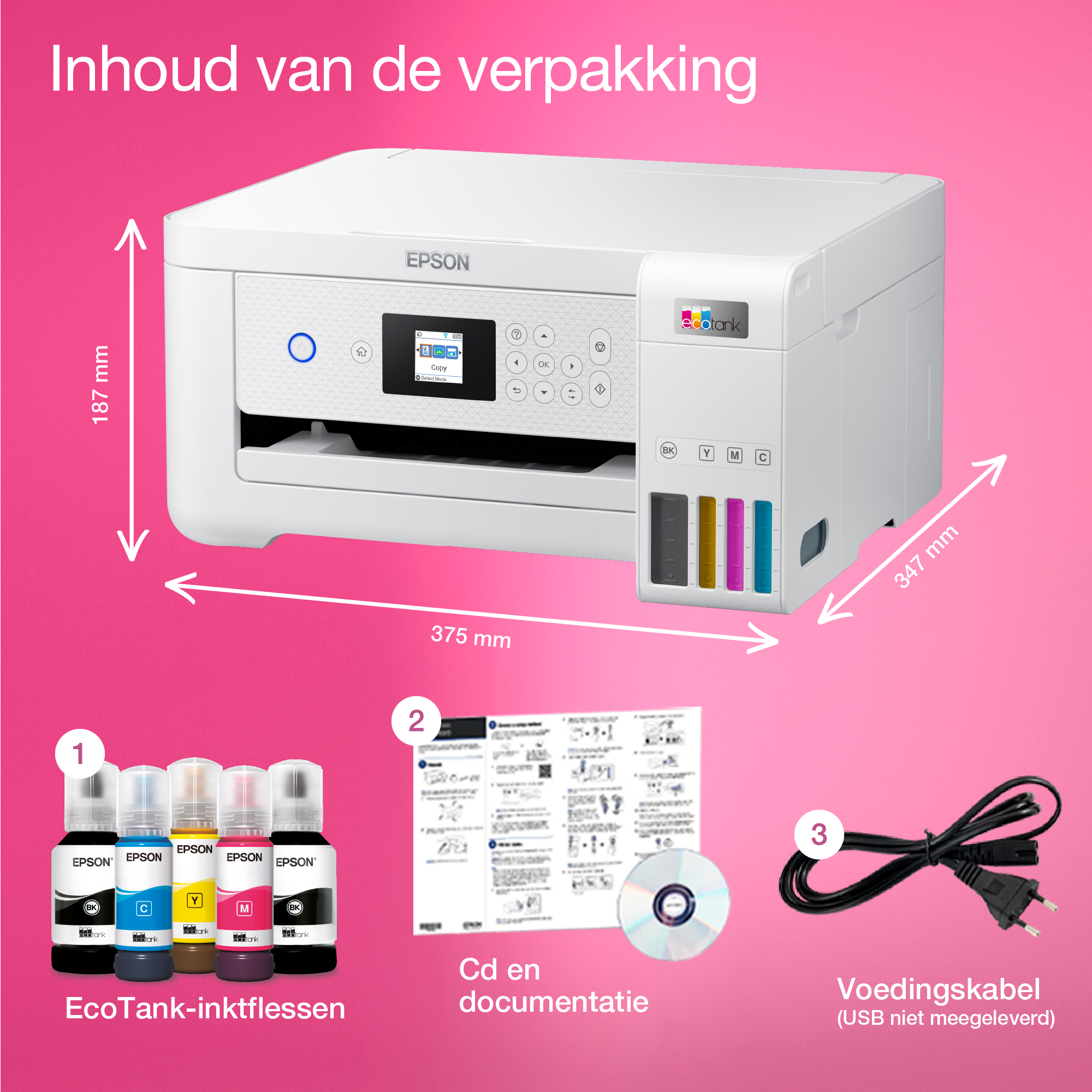 Printer Inkjet EPSON EcoTank ET-2856 Wit AIOFlat Kleur A4
