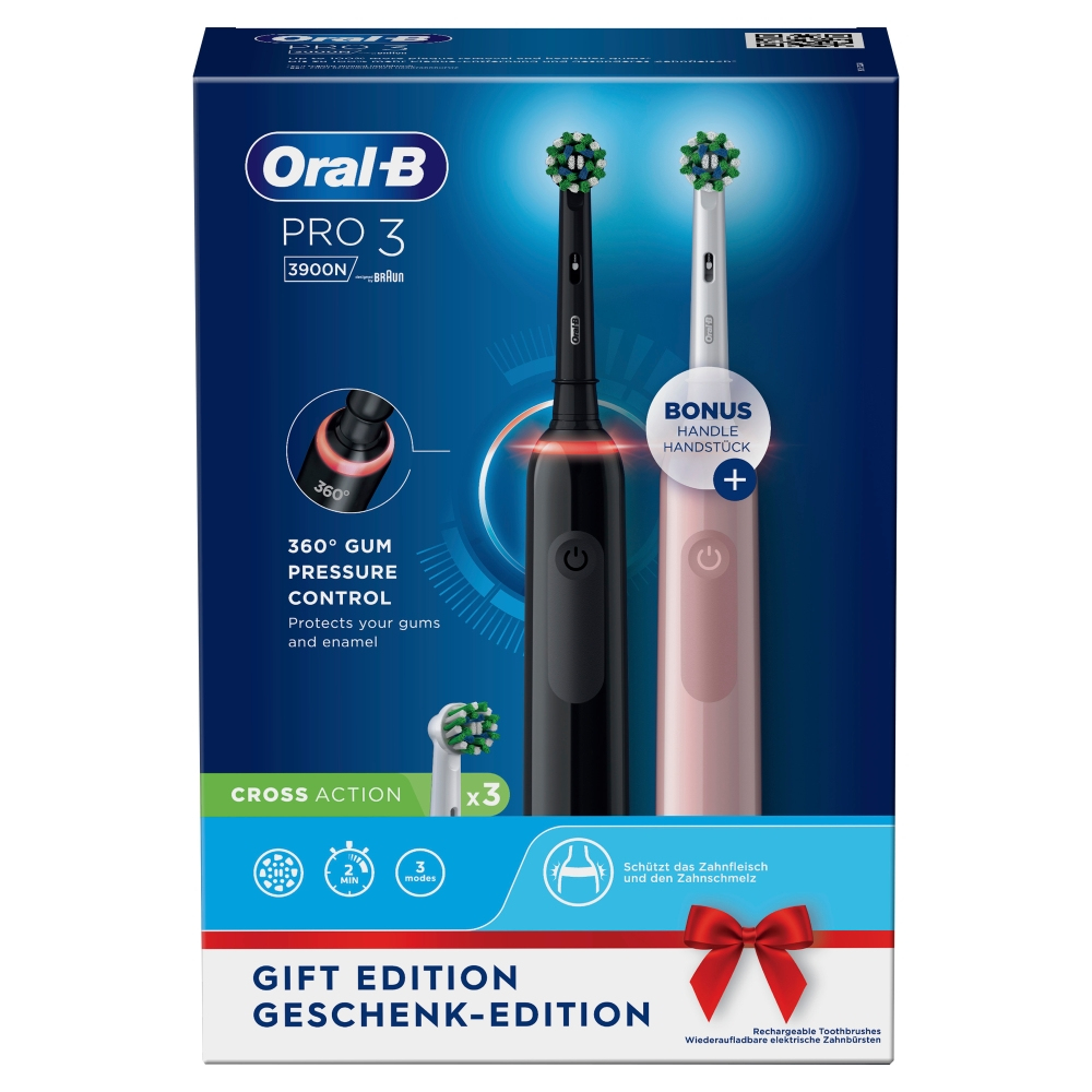 Elektrische tandenborstel ORAL-B Pro 3-3900 / Duopack / Zwart & Roze