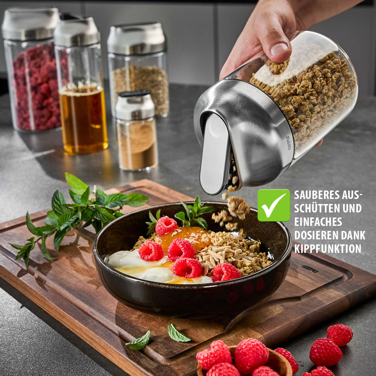 Bewaardoos GEFU 51.GF33742 Kippo / 1300ml / glas / inox deksel