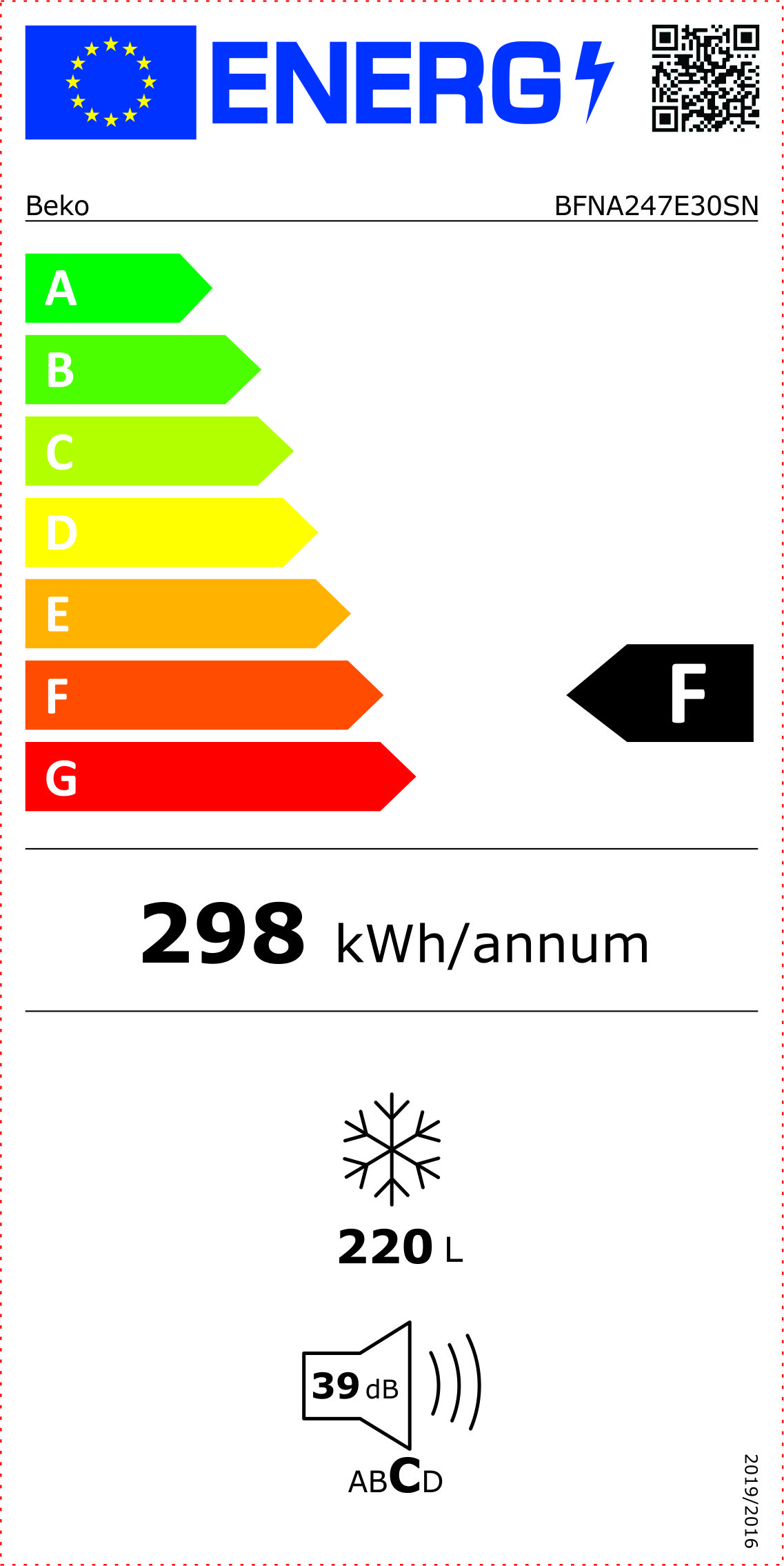 Beko BFNA247E30SN Intégré 220 L F Blanc