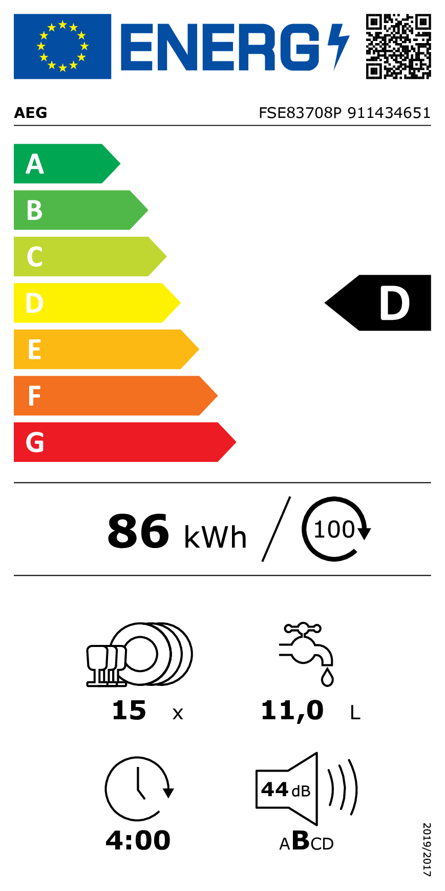 Vaatwasser BI AEG FSE83708P / D / 44dB / Besteklade
