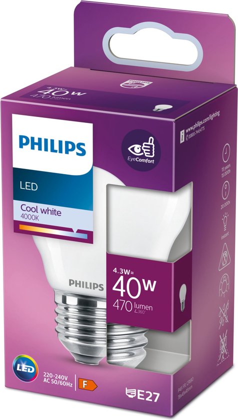 LED-lamp PHILIPS 8718699762810 E27P45 4,3W-40W CW