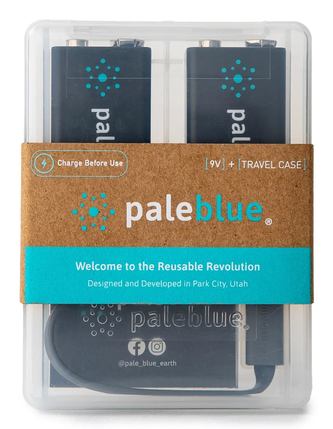 Pale Blue Rechargeable 9V Battery 2pack + Charging Cable