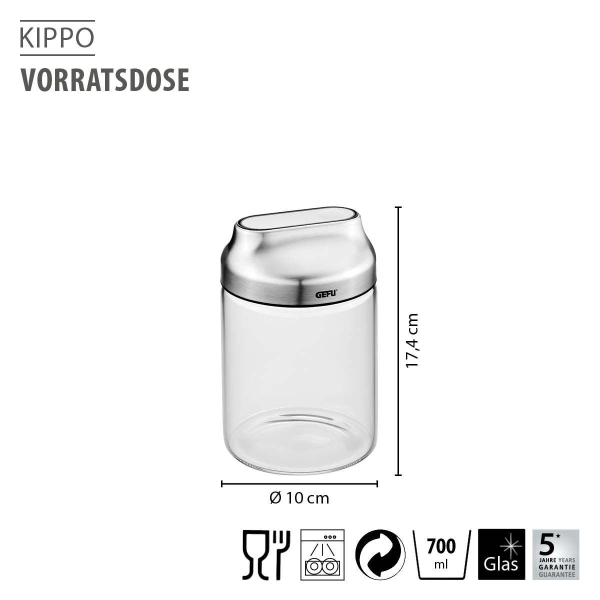 Bewaardoos GEFU 51.GF33740 Kippo / 700ml / glas / inox deksel