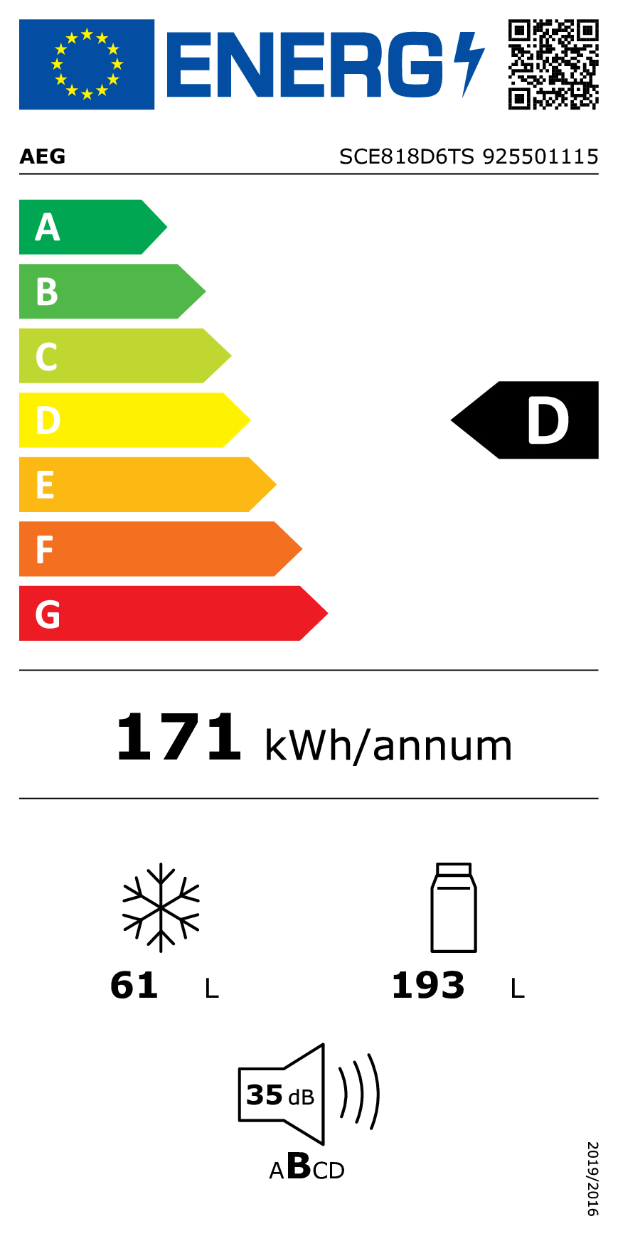 AEG SCE818D6TS Ingebouwd 254 l D Wit