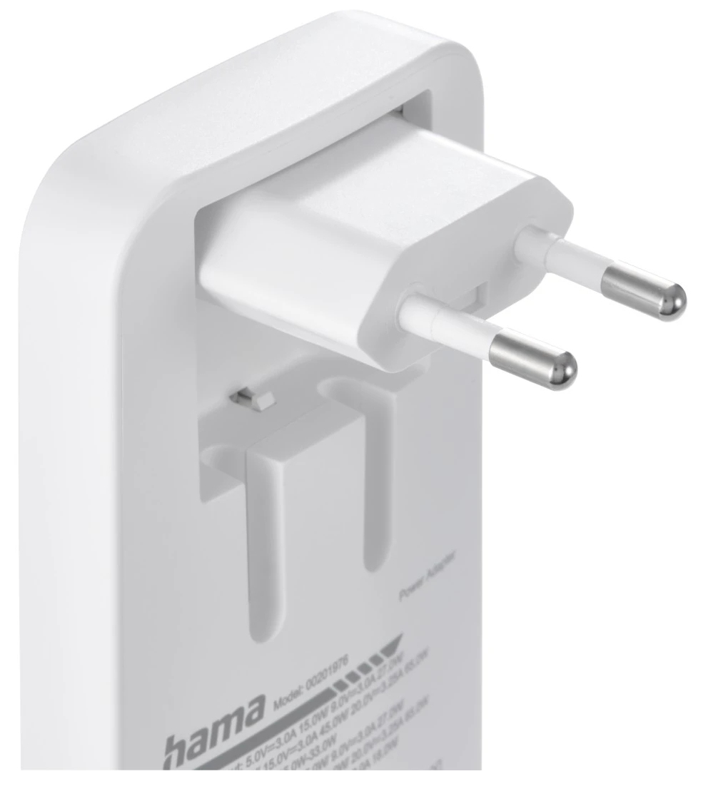Hama Chargeur rapide, 2 USB-C, 1 USB-A, mini-chargeur plat, PD, 65 W, BLC