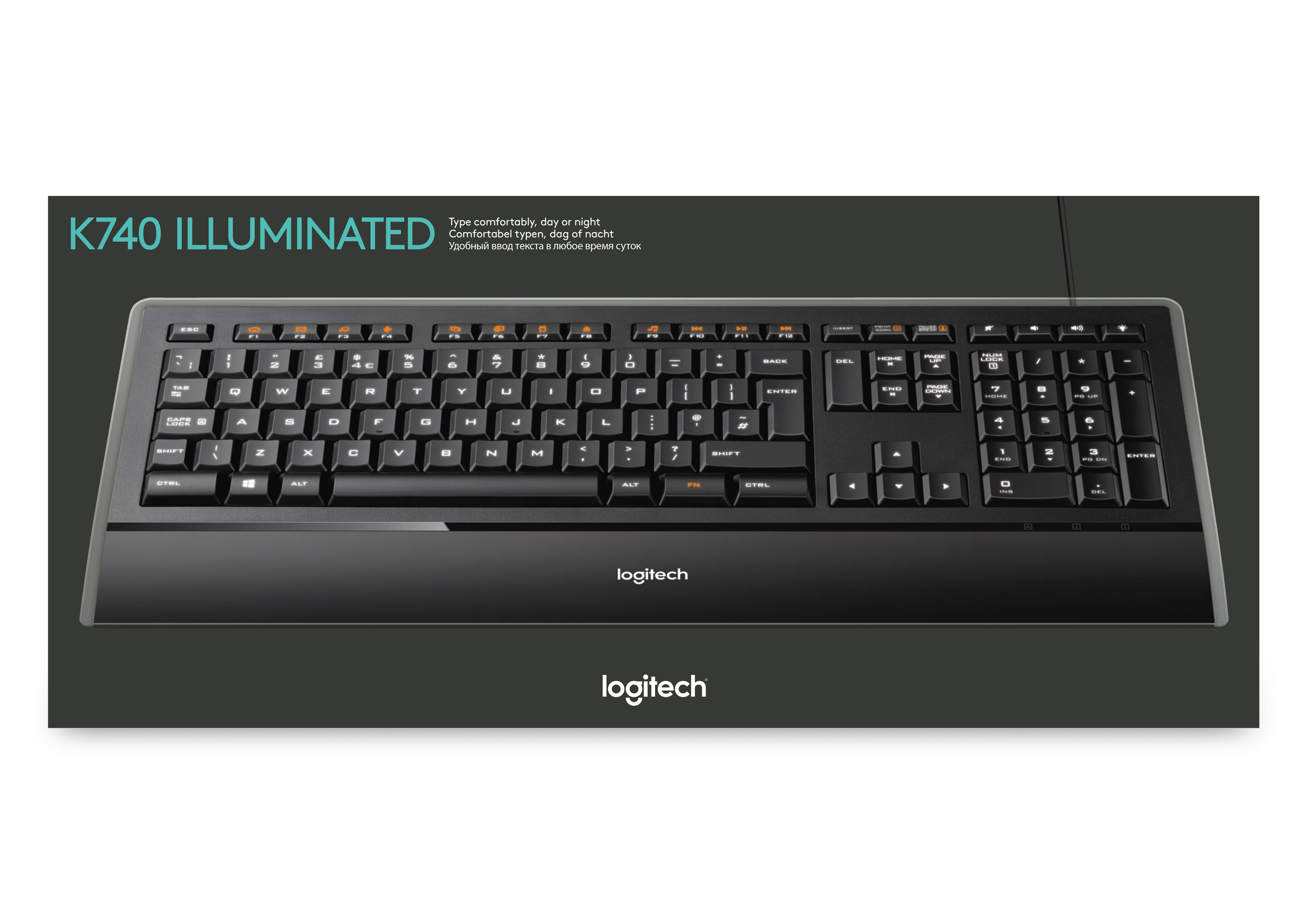 Logitech Illuminated Keyboard k740 clavier Bureau USB AZERTY Français Noir