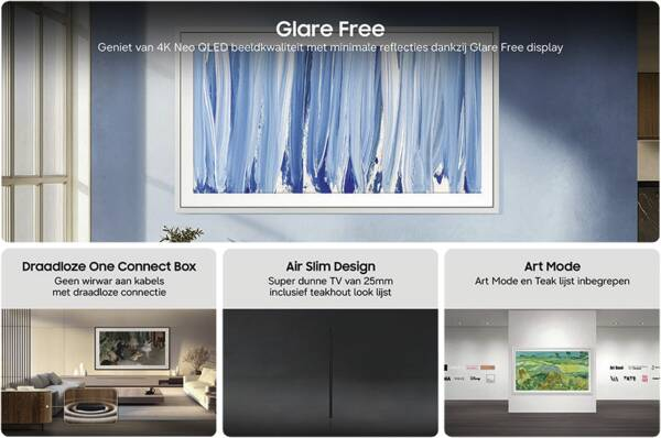 Neo QLED TV SAMSUNG F-QE55LS03HW The Frame Pro + gratis kader | draadloze One Connect Box / Tizen OS 