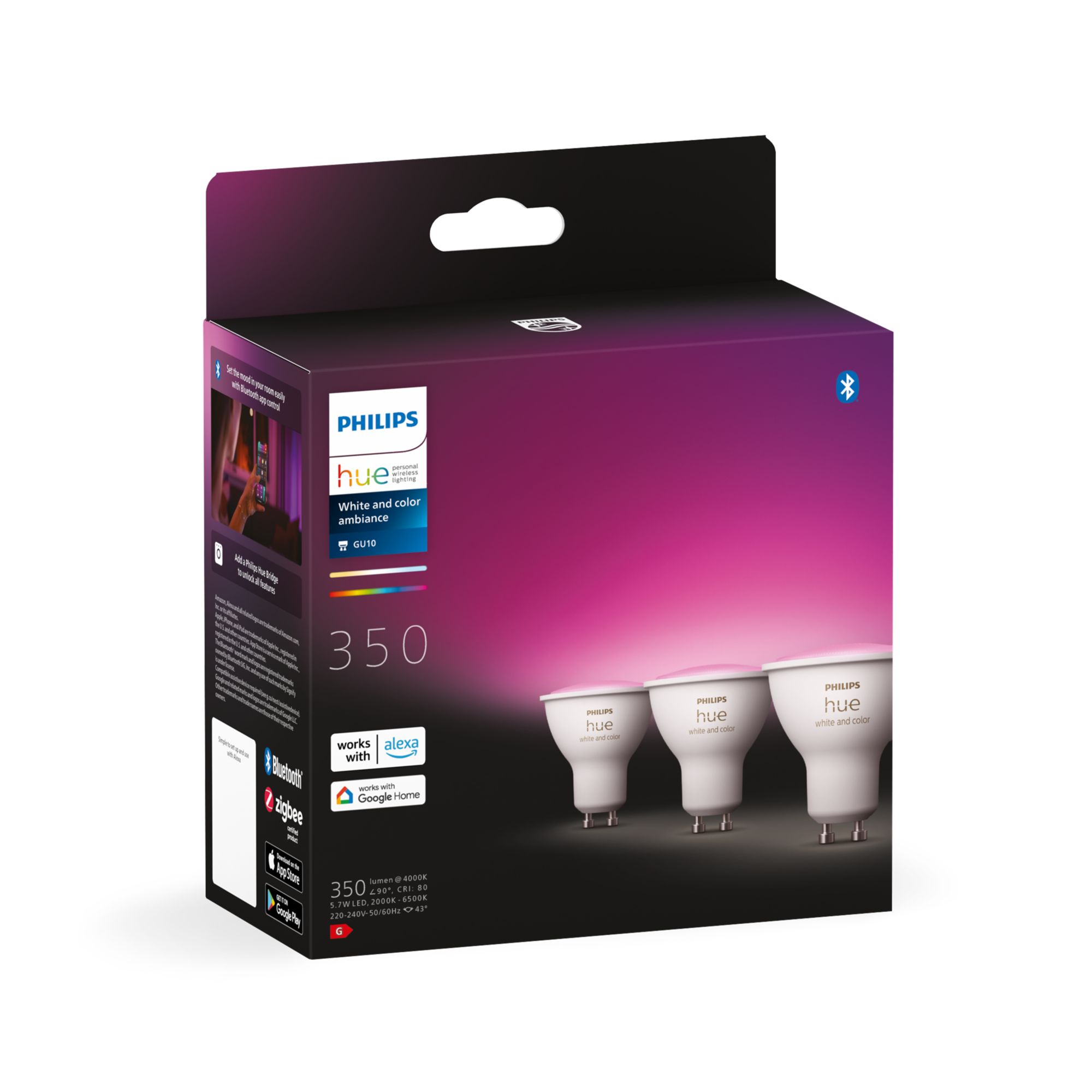 Lamp PHILIPS HUE White Color Ambiance GU10 3x