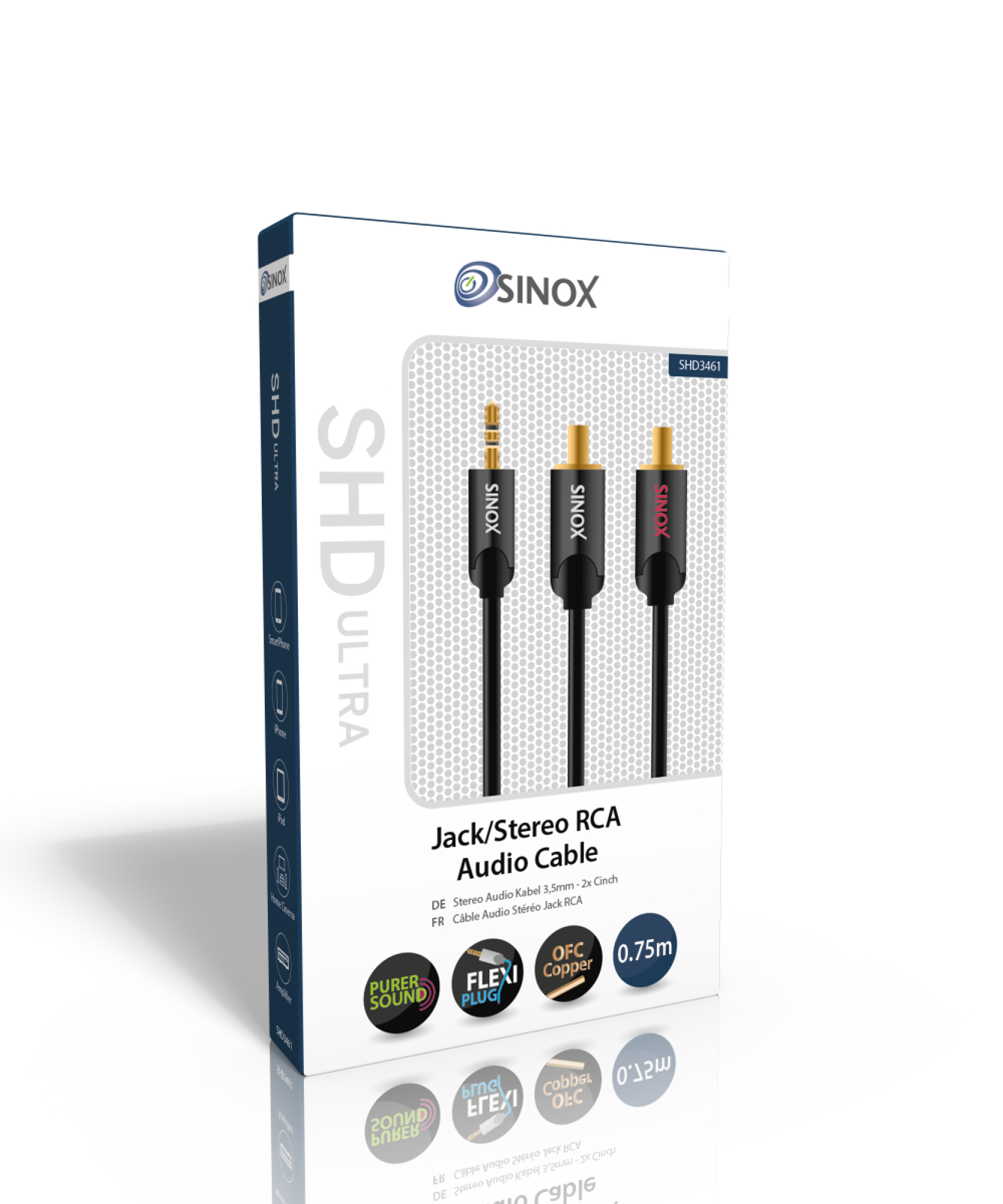 SHD3461 SINOX Aansluitkabel 3,5mm stereo-2xRCA 0,75 mtr.