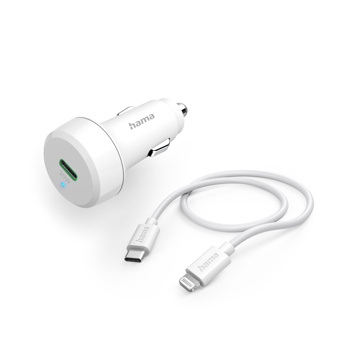 Hama Chargeur auto. rapide avec câble Lightning PD, 20 W, 1 m, blanc