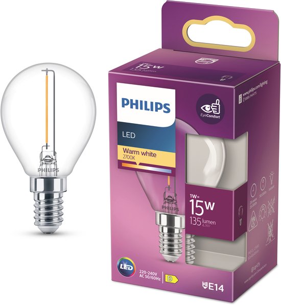 LED-lamp PHILIPS 8718699764234 Filament E14 P45 1,4W-15W