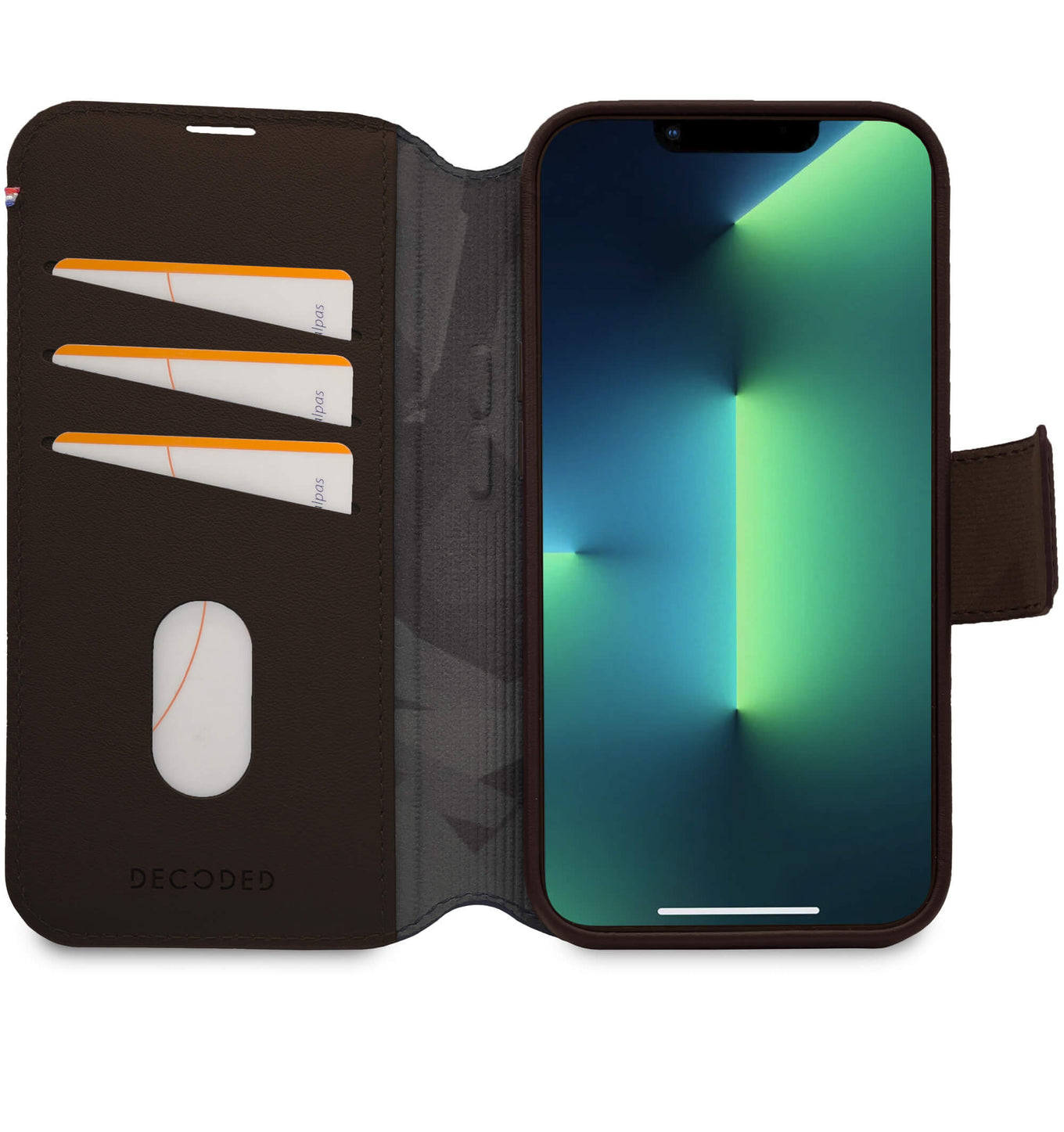 Decoded iPhone 14 Max, housse wallet amovible cuir, brun chocolat