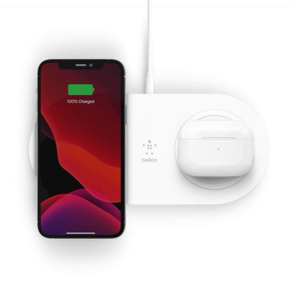 BELKIN WIRELESS CHARGING DUAL PADS WHITE & PSU 15W