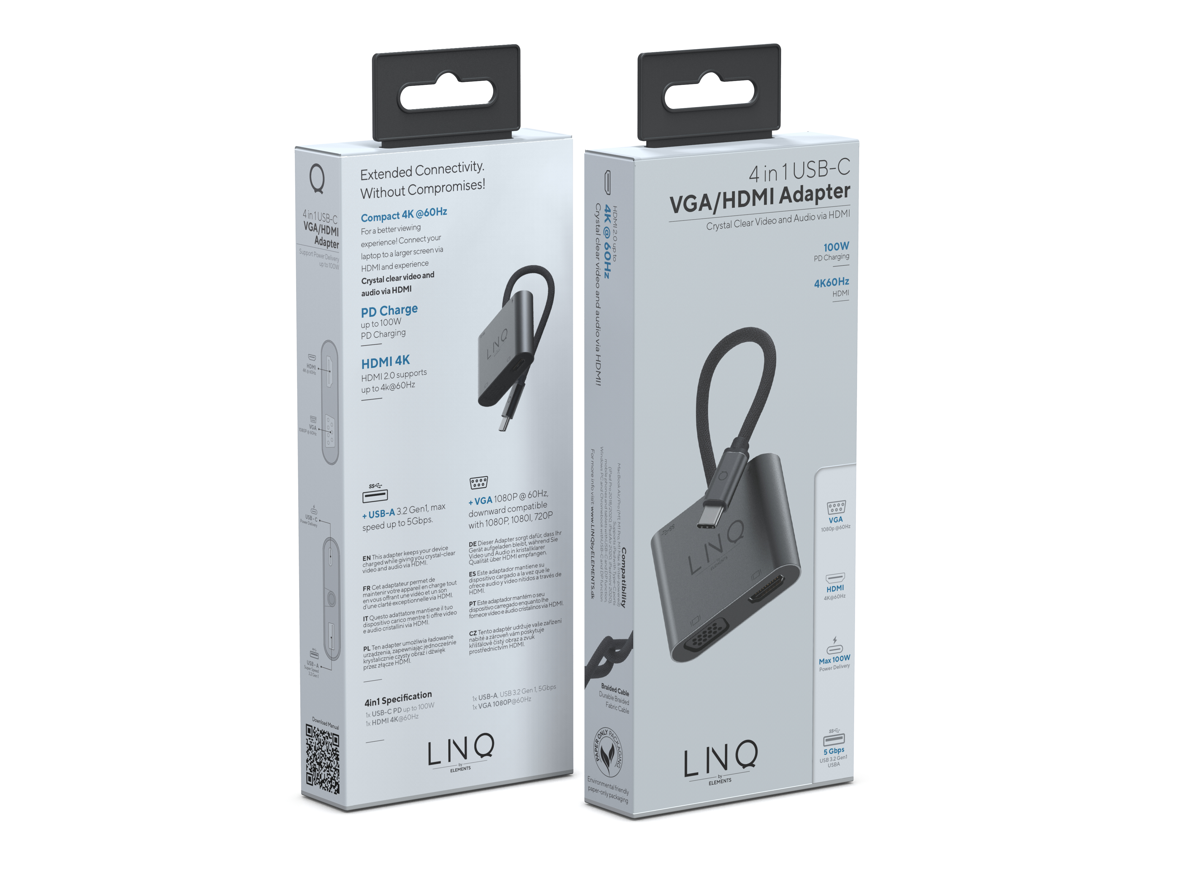 Linq 4 in 1 USB-C Hub HDMI 4K/60Hz + VGA + USB-C 100W + USB-A 3.2Gen1 