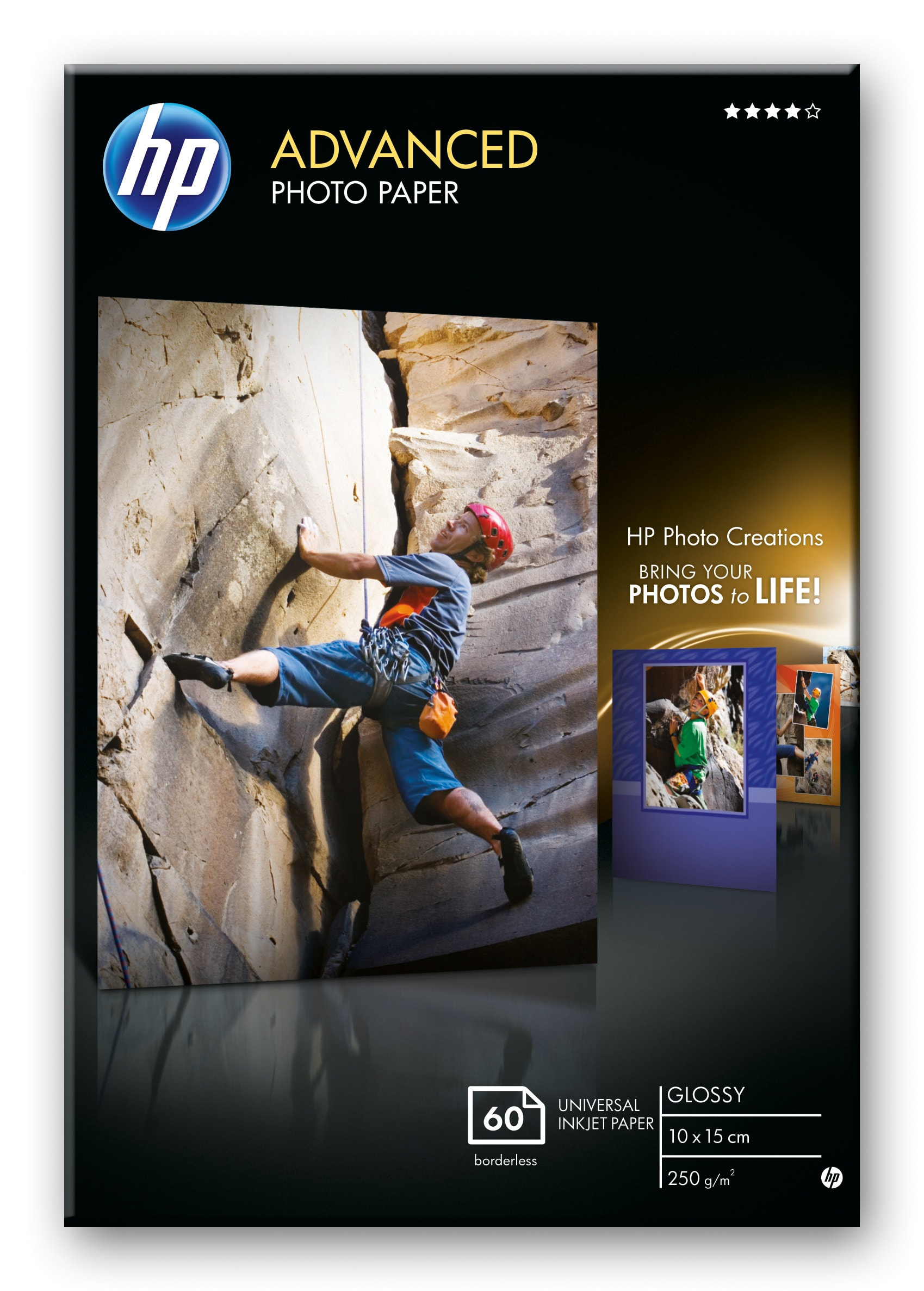 HP Advanced Glossy Photo Paper pak fotopapier Zwart, Blauw, Wit Glans