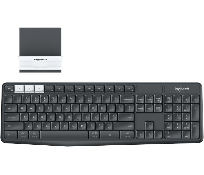 Logitech K375s Multi-Device Wireless Keyboard and Stand Combo clavier Universel RF sans fil + Bluetooth AZERTY Belge Graphite, Blanc