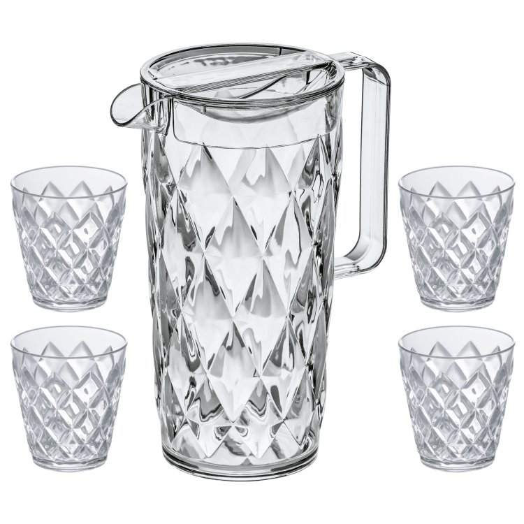 Set KOZIOL 4007535 Crystal waterkan met 4 glazen 1,6L