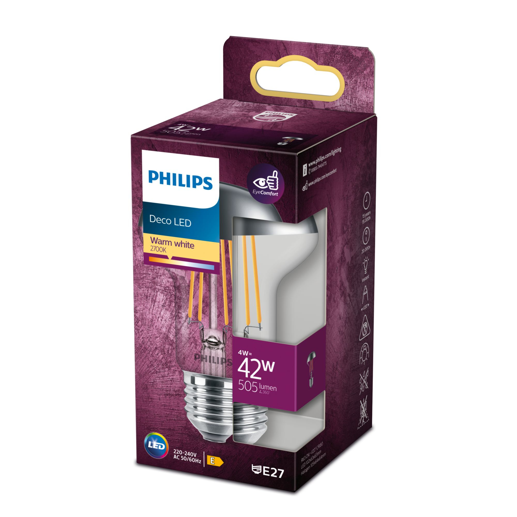 LED-reflector PHILIPS 8718699773595 E27 R63 4W-42W WW