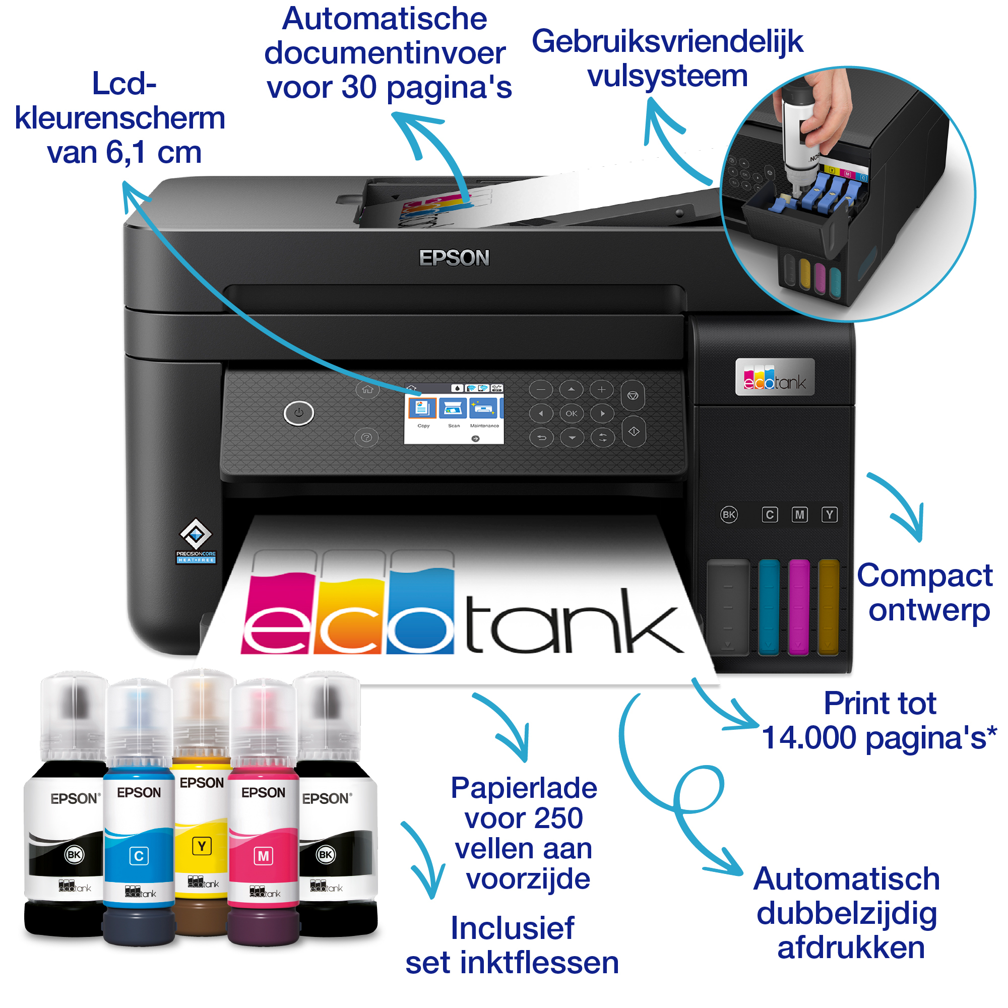 Printer Inkjet EPSON Ecotank ET-3850 AIO Kleur A4
