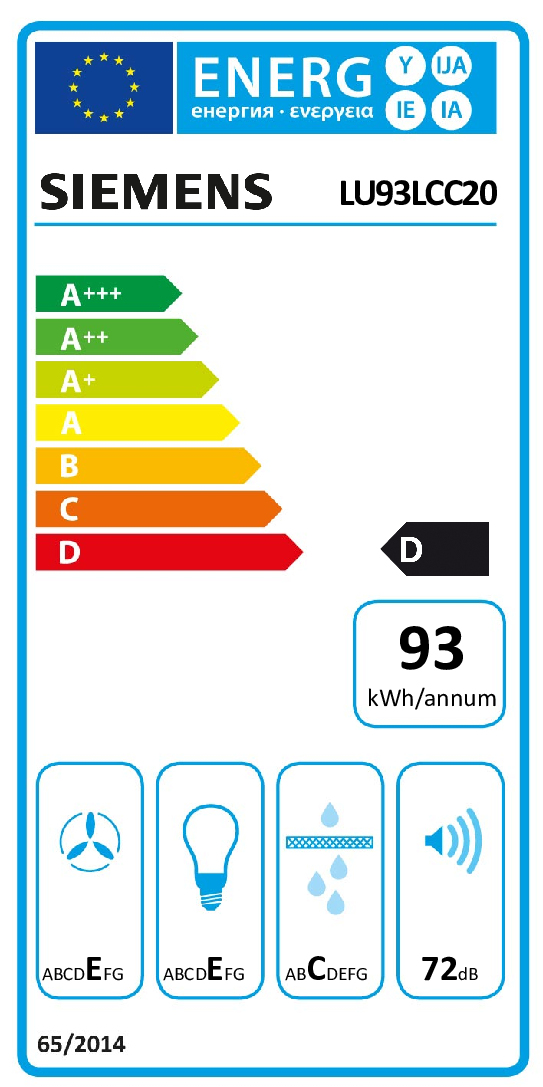 Siemens iQ300 LU93LCC20 hotte Montée au mur Blanc 350 m³/h D