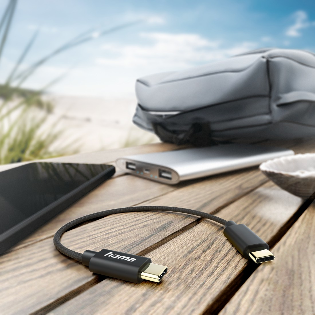 Oplaadkabel Hama USB-C > USB-C 0,2m Nylon Zwart
